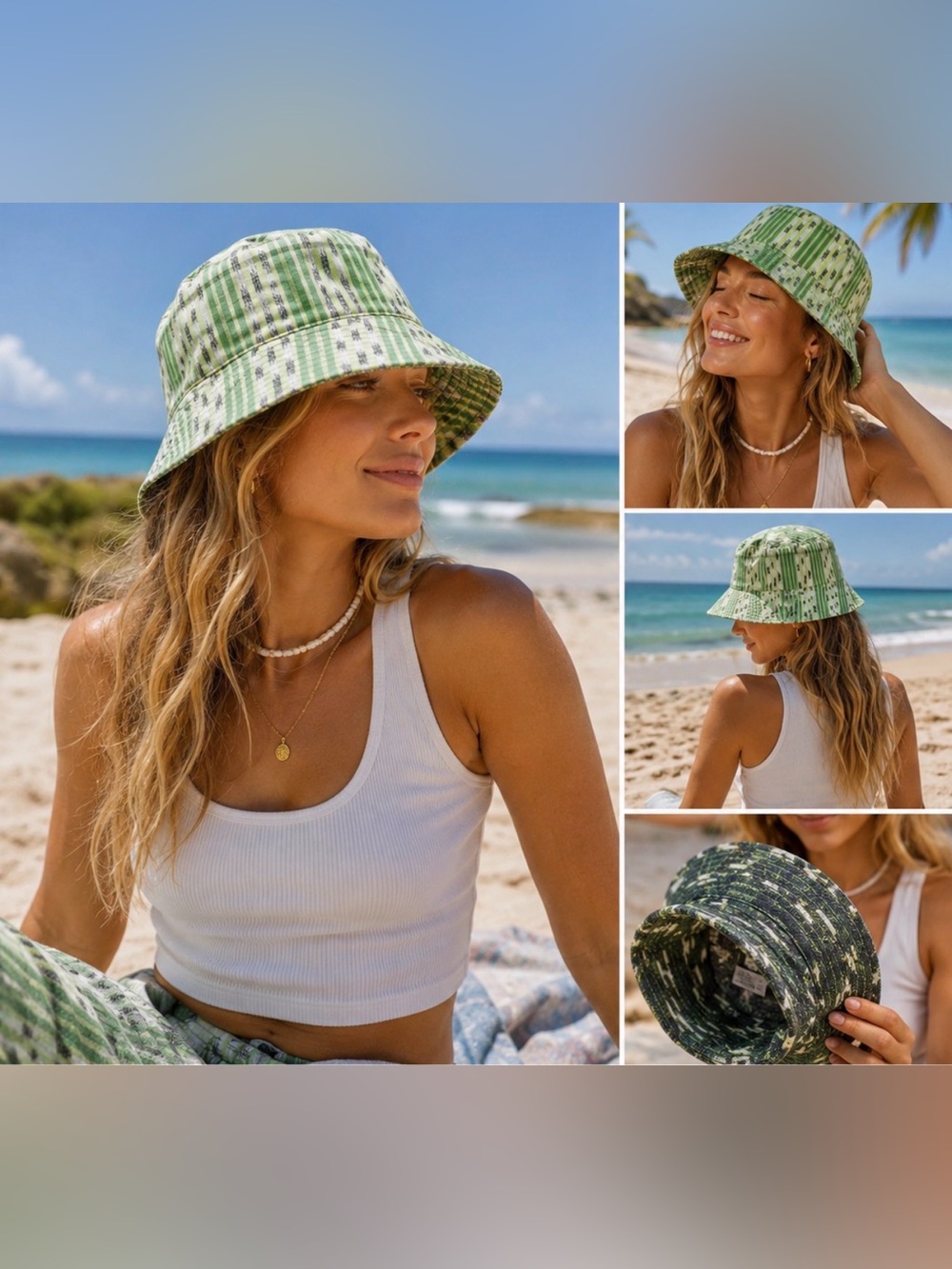 NWT Aerie American Eagle Green Plaid Reversible Bucket Hat One Size Cotton